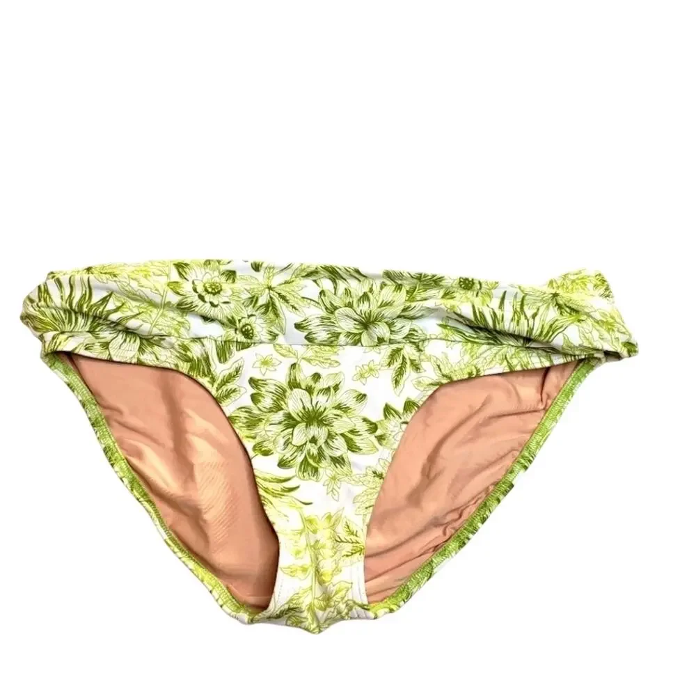 Lands' End Floral Green and White Bikini Bottom Size 10